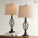 Franklin Iron Works Annie Traditional Rustic Farmhouse Table Lamps 28" Tall Full, 1 Pc, Bronze Iron Scroll Tapered Cream Drum Shade for Living Room Bedroom House Bedside Nightstand Home