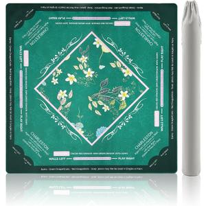 Green Mahjong Mat with Rules No Crease 32.6"x32.6" Larger Non Slip Noise Reduction Mahjong Mat for Table with Velvet Bag Game Mat for American Mahjong, Dominoes, Poker, Board Games and More