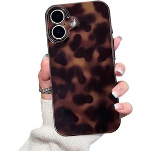 Cute Phone Case for iPhone 16 Plus Case Amber Leopard Full Camera Protective Slim Shockproof Aesthetic Phone Case-Brown Amber