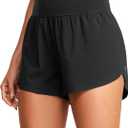 CRZ YOGA High Waisted Dolphin Athletic Running Shorts for Women 3" High Split Comfy Mesh Liner for Gym Workout Track (X-Large, Black)