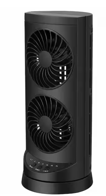 5.4 in. Personal Tower Cooling Fans in Black, Standing Small Desk Fan with 3 Speeds and Timer, 60° and 110° Oscillating