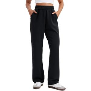 CRZ YOGA SoftAura Straight Leg Casual Sweatpants Women 28"/30" - Modal Lounge Travel Pants with Pockets, Black, 30", S