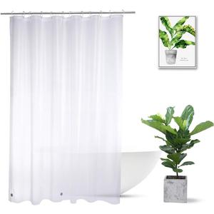 Short Shower Curtain Liner 72 x 65 Inch, Waterproof Frosted Plastic Shower Liner with Rustproof Metal Grommets and 3 Weights for Bathroom
