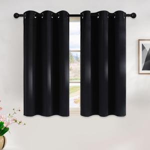NICETOWN Blackout Curtains 45 Inches Long Kitchen Drapes, Black Solid Thermal Insulated Grommet Blackout Drapery Panels for Window (2 Panels, 42 Inch Wide by 45 Inch Long, Black)