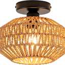 Mini Rattan Boho Ceiling Light Fixture, Small Woven Semi Flush Mount Ceiling Light, Wicker Light Fixture Hallway,Laundry Room, Closet,Nursery E26 1 Light