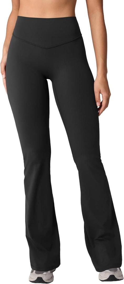 Hugcurve No Front Seam High Waisted Flare Leggings for Women Bootcut Yoga Pants Buttery Soft - 29.5''/31.5''/33.5'' (Medium, Black)