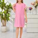 ZDC Girls Cap Sleeve Dresses Kids Spring Summer Casual Basic Crewneck Dress with Pockets 5-14 Years (Pink)