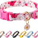 Cotton Dogs Collar Light Pink Flower Patterns for Boys and Girls Cute Dog Collars Summer Fall Gift Adjustable for Medium to X-Large Breed Dogs (L)