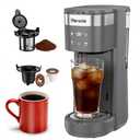 Single Serve Coffee Maker for K Cup Pod & Ground, Fast Brew One Cup Coffee Machine with Descaling and Low Water Alert, Fit 7.8" Travel Mug, 6 to 14oz Brew Sizes, 30oz Removable Reservoir, Grey