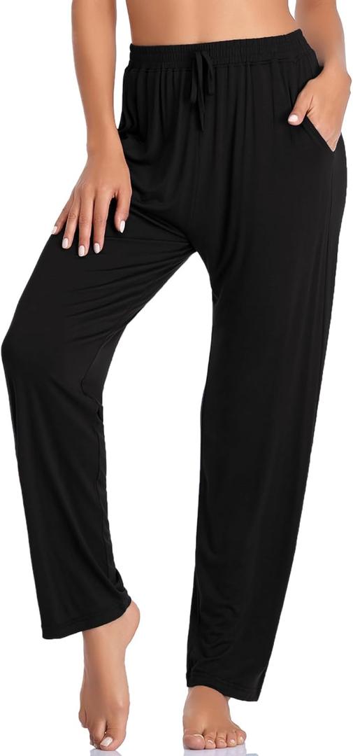 OLIKEME Womens Yoga Pants Loose Comfy Casual Lounge Pants Wide Leg Running Pants Lightweight Workout Pants with Pockets (M, Black)