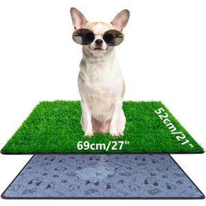 Pee Pads for Dogs with Fake Grass, 27" x 21" Indoor Artificial Grass for Dogs Potty, Lawn Pee Pads for Doggie Washable, Reusable and Lawn for Replacement, Puppy Training Litter Box for Outdoor Patio