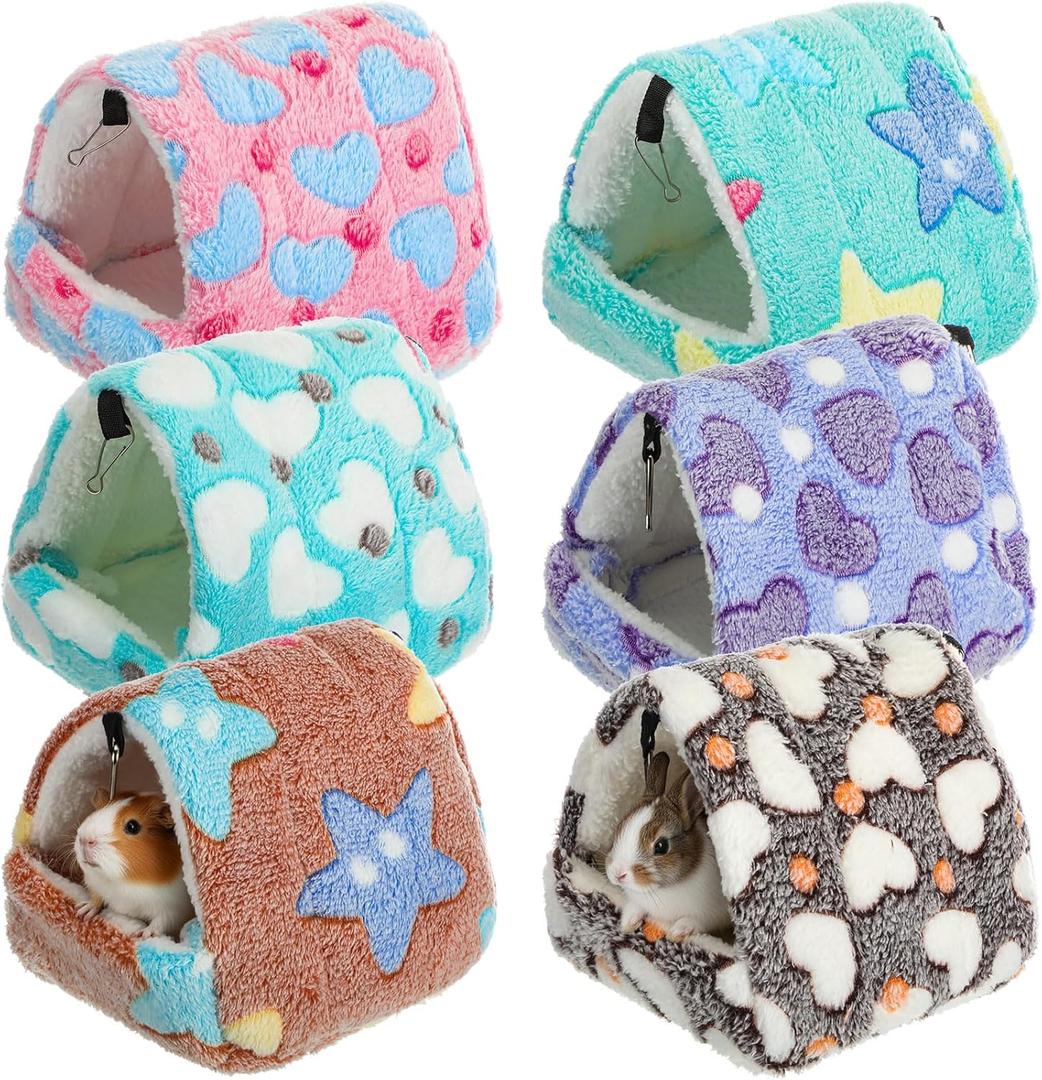 AceOrbit 6 Pcs Rat Hides Guinea Pig Bed Tunnel 7.9 Inch Washable Bird Bed Animal Cage Accessories Rat Bedding for Chinchilla Rabbit Hedgehogs Ferrets Hamster (Bright Color, Cute Patterns)