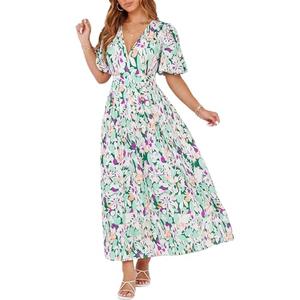 Sissyaki Women's Floral Maxi Dress 2026 Summer Spring Wedding Guest Dress Abstract Green Print XL