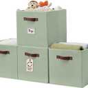 DECOMOMO Storage Baskets, 13x15x13 Storage Cube Bins with Labels for Organizing Shelves Kallax (Kallax / 4pcs, Sage Green)