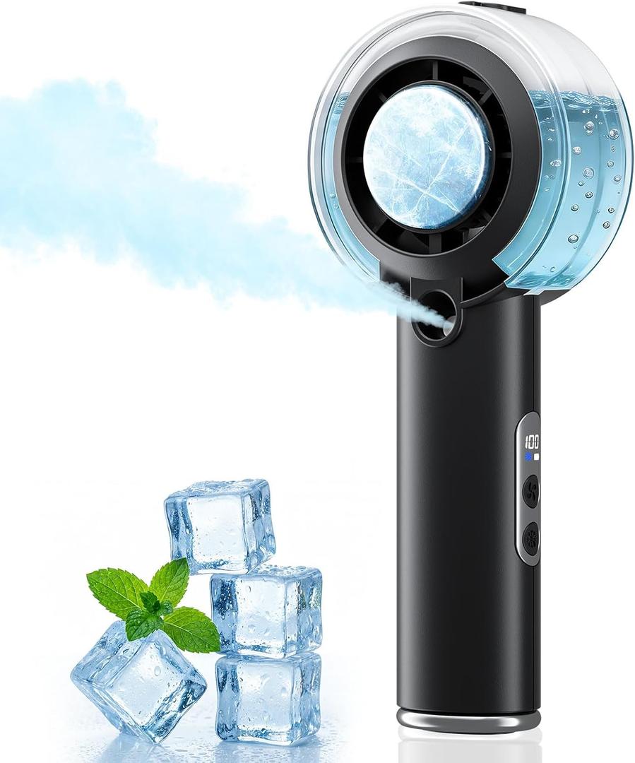 HandFan 5000mAh Portable Turbo Misting Fan, High Speed Handheld Ice Cooling Fan, Spray Water Mist Fans, Mini Hand Fans Rechargeable, 100 levels Adjustable, for Summer Travel Concerts Disney(Black)