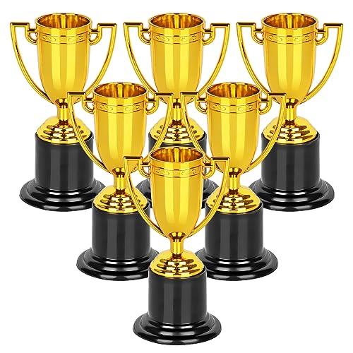 WINKIO Mini Trophies, 12 Pack Gold Trophy Award, Plastic Trophies for Kids, 4 Inch Trophy Cups, Award Trophies for Party Favors, Props, Rewards, Winning Prizes, Competitions Ceremony Parties Favor