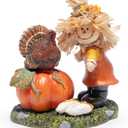 Hodao Thanksgiving Scarecrow with Turkey and Pumpkin Decoration, Fall Harvest Figurine Gift - Rustic Farmhouse Table Decor, Autumn Centerpiece for Home, Porch, Holiday Display (Green)