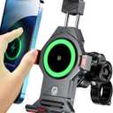 BRCOVAN Aluminum Alloy Motorcycle Phone Mount with Qi 15W Wireless Charger & Vibration Dampener, Anti-Theft Waterproof Motorcycle Handlebar Cellphone Holder, Adjustable Fit 4.7''-7.2'' Smartphones (BLACK)