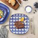 Selamica Porcelain Square Dessert Salad Pasta Plates 7.6 inches ceramic plates set of 6 microwave/dishwasher/oven safe, Vintage Blue