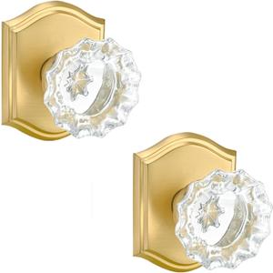 Glass Dummy Door Knob Interior, Gold Crystal Dummy Door Knob for Bifold Closet Doors, Satin Brass 2 Pack