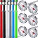 Xuhal 6 Pcs Stainless Steel Kitchen Thermometer with 5 Inch Long Stem 1 Inch Dial Thermometer Milk Frothing Food for Oven Probe Meat Grill BBQ Cooking Chocolate Water, Multicolor
