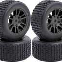 4 PCS Finished 1/24 1/28 Remote Control Off-Road Tires and Rims 7MM Hexagon Compatible with 1/24 Losi Micro B Upgrades and Losi Micro T Upgrades (T Black)
