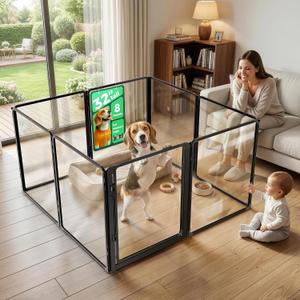 FXW AuraSpace Pro Acrylic Indoor Dog Playpen, Heavy-Duty with Metal Frame, 32" Height 8 Panels for Small and Medium Dogs, Black│Patented