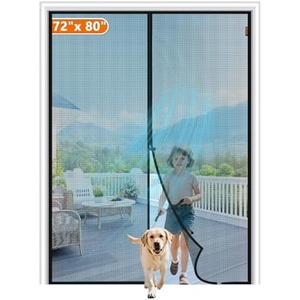 MAGZO Magnetic Screen Door Fit Door Size 72 x 80 Inch, Screen Size 74" x 81" French Door Screen with Full Frame Hook&Loop Black