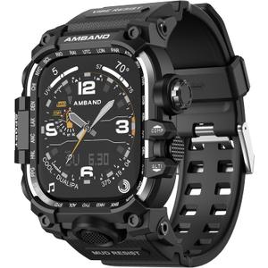 amBand Rugged Case with Band for Apple Watch 46mm, Compatible with Apple Watch (iWatch) Series 10 11, Military Grade Shockproof Bumper Cover, Tactical Band for Men, Matte Black