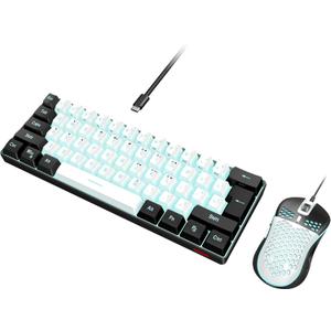 RedThunder 60% Gaming Keyboard and Mouse Combo, Ultra-Compact 61-Key RGB Backlit Mini Keyboard, Lightweight 7200 DPI Honeycomb Optical Mouse, RGB Wired Gaming Set for PC PS5 Xbox Gamer(White-Black)
