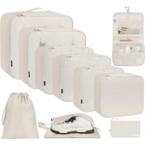 BAGAIL 6 Set/8 Set/10 Set Packing Cubes Various Sizes Packing Organizer for Travel Accessories Luggage Carry On Suitcase (Cream)