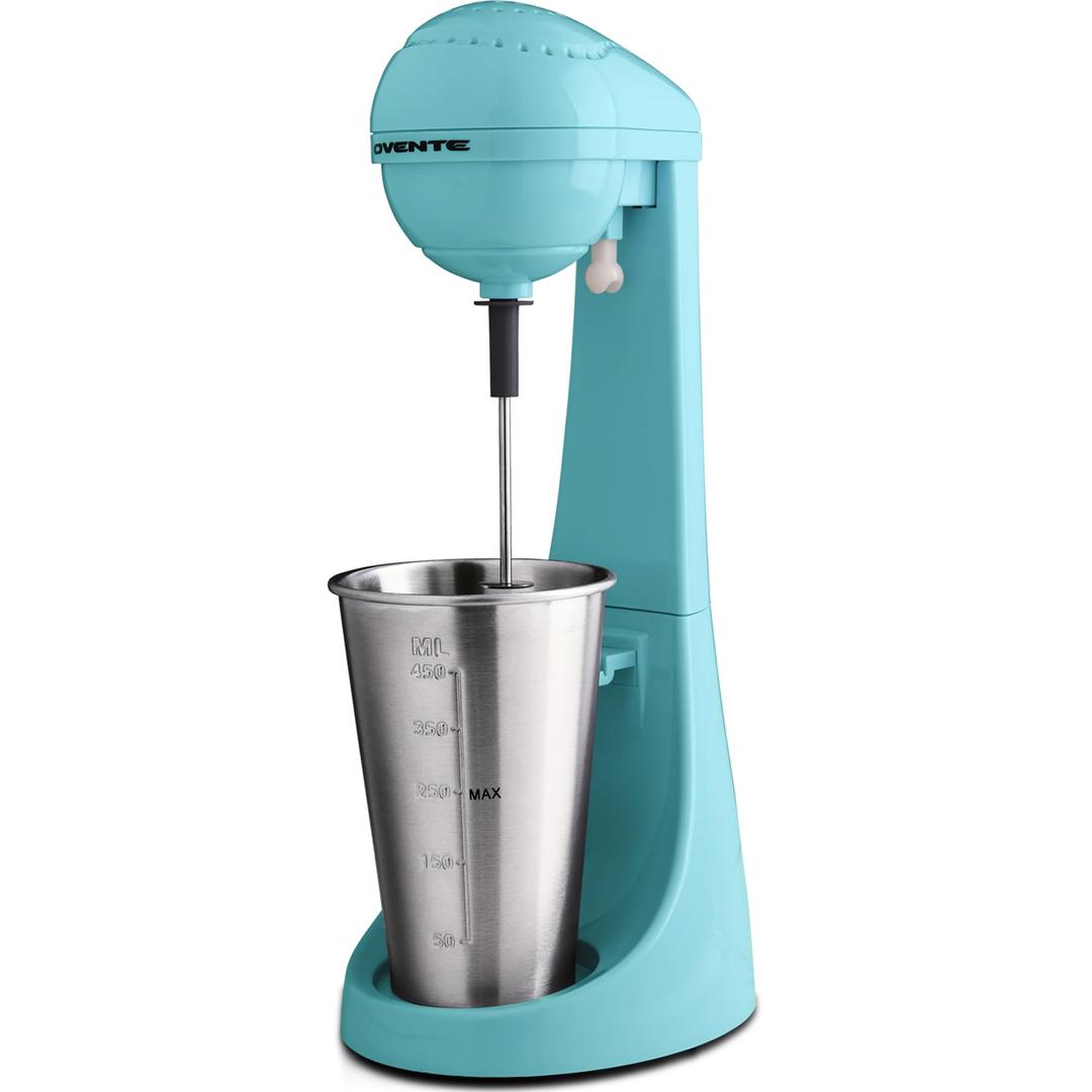OVENTE Classic Milkshake Maker Machine with 2 Speed Setting, Safety Lock & 15.2 Ounce Stainless Steel Mixing Cup & Rod, Electric Drink Mixer Ideal for Malted Milk, Protein Shakes & More, Blue MS2070BL