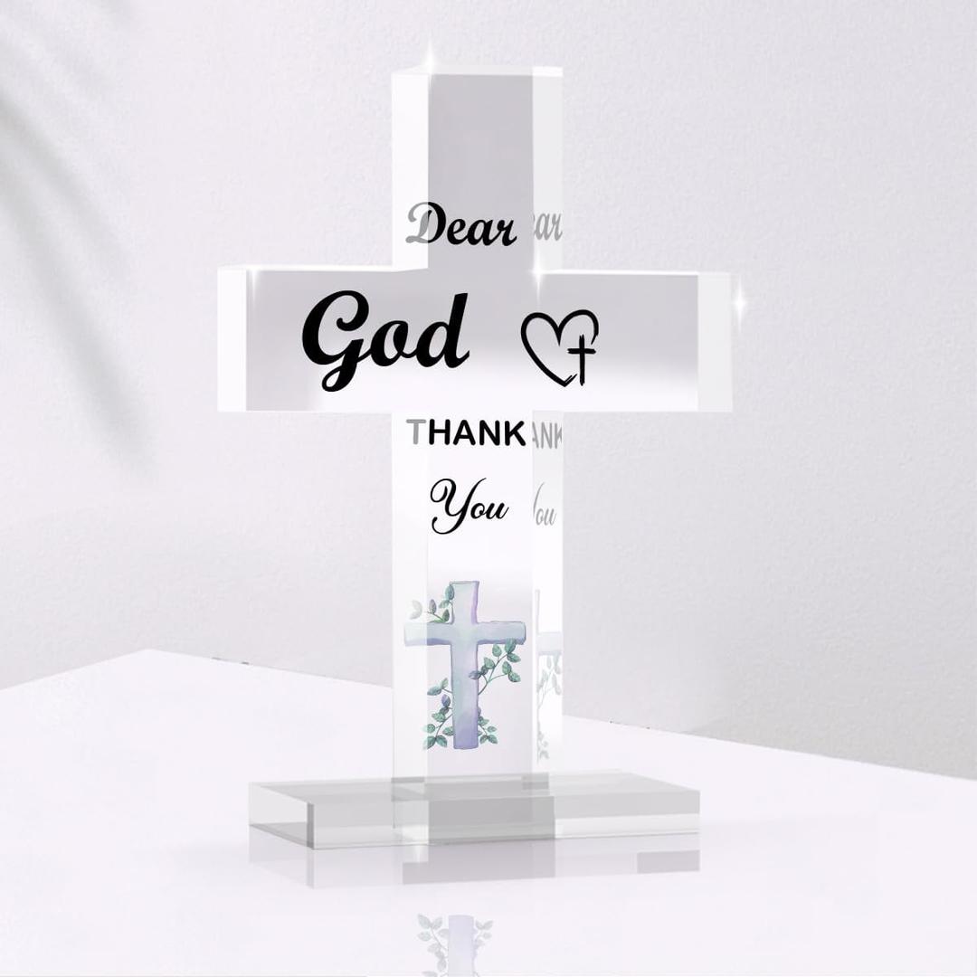 iRudyard Christian Home Decor Cross Decor Dear God Sign Cross Acrylic Gifts for Women Men friends Mothers Wives And Colleagues Desktop Decoration 5.3 X 3.5 Inches