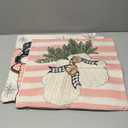 AVOIN colorlife Pink Christmas Snowman Reindeer Gloves Eucalyptus Throw Pillow Covers, 18 x 18 Inch Winter Holiday Stripes Cushion Case Decoration for Sofa Couch Set of 4