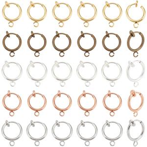 PH PandaHall 15 Pairs 5 Colors 11mm Round Brass Clip-on Hoop Earrings for Non-Pierced Ears DIY Earring Making Accessary, Mixed Colors