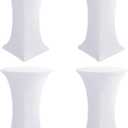 Cocktail Table Covers-Spandex Round High Top Table Cloths 4 Pack 32x43 Inch-White Stretch Fitted Bar Tall Tablecloth for Pub Bistro Highboy Party Event Banquet Height Folding Satnding Tables
