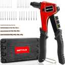 WETOLS Pop Rivet Gun Kit with 200 Blind Rivets, Upgraded Manual Single Hand Riveter with 4 Tool-Free Interchangeable Rivet Heads and 4 Drill Bits, Pop Rivet Tool Kit with Sturdy BMC Carrying Case (red)