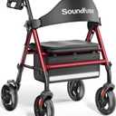 Rollator Walkers with Seat for Seniors, Foldable 8" Big Wheels All Terrain Rolling Walker, Handles and Ergonomic Seat Height Adjustable, 350lb Weight Capacity (Burgundy)