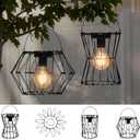 Solar Lanterns Outdoor Waterproof, 2 Pack Stretchable Metal Hanging Solar Lantern Lights, Auto ON/ Off Hanging Handle Lamps Decorations for Outside Patio Porch Garden Yard Pathway