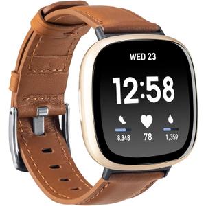 Leather Bands Compatible with Fitbit Versa 3/ Fitbit Sense,Soft Replacement Band Wristband Leather Accessories for Fitbit Versa 3/ Fitbit Sense Smartwatch Women Men (#1 Brown)