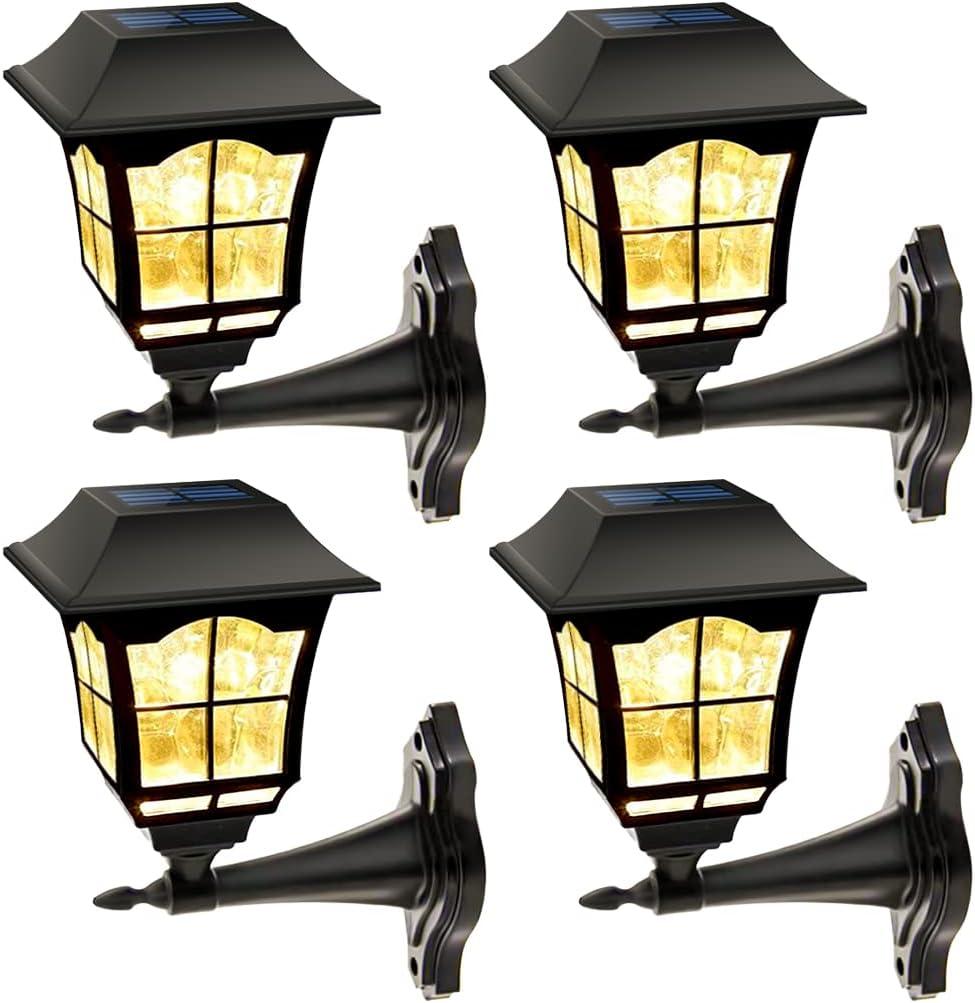 MAGGIFT 4 Pack Solar Wall Lantern Outdoor Playhouse Lights Waterproof 15 Lumens Solar Wall Sconce Light Fixture with Wall Mount Kit for Storage Shed Fence Garden Decor