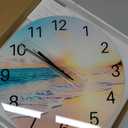 Analog Round Wall Clock for Living Room Decor Glass Blue Wall Clock Silent Beach Coastal Wall Clock Battery Operated 14 Inch