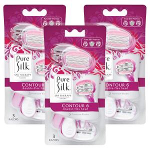 Pure Silk Contour 6 Premium Disposable Razor, 3 Count