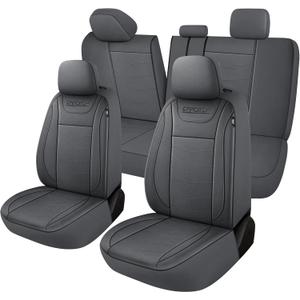 CAROMOP Luxury PU Leather Car Seat Covers Full Set,Waterproof Faux Leather Split Bench Seat Covers for Cars,Universal Car Interior Covers Seat Protectors for Sedans SUVs Pick-up Trucks(Gray/Gray)