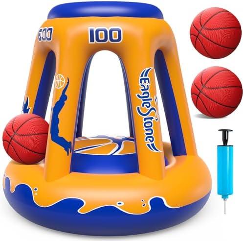 EagleStone Pool Basketball Hoop for Kids 4-8, 8-12 & Adults, 47" Inflatable Floating Basketball Hoop Pool with 3 Balls & Pump, Heavy-Duty Pool Toy for Summer Outdoor Water Games, Family & Party Fun