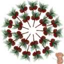 Geefuun 24Pieces Christmas Artificial Pine Needle/Pick Decorations 1 Pack Jute Twine Rope - Xmas Party Gift Wrapping Decor Wreaths Arrangement Tree Ornaments Wedding Supplies