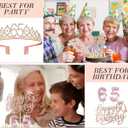 65th Birthday Gifts Decorations for Women, Including 65 year old Birthday Cake Topper,Queen Sash with Pearl Pin, Sweet Rhinestone Tiara Crown, Number Candles and Balloons Set, Rose Gold
