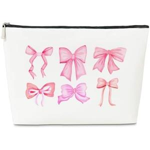 JioJio Chan Pink Bow Coquette Makeup Bag, Funky Pouch Gift for Teen Girls Women, Trendy Preppy PU Leather Cosmetic Bag, Cute Preppy Stuff, Birthday Gifts for Sister, Teen, Daughter, Bff, Friend , Pack of 2
