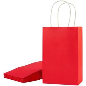 SUNCOLOR 24-Pack Red Gift Bags with Handles – 8" Goodie Bags for Party Favor Bags, Christmas, Valentine's Day & Birthdays (Red) 2 Pack