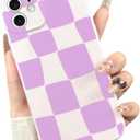 Case for iPhone 11, Cute Checkerboard Larger Blocks Pattern Aesthetic Gloss Phone Case, Raised Lens Edge Protection, Stylish Slim Soft TPU Protective Cover for iPhone 11, Purple